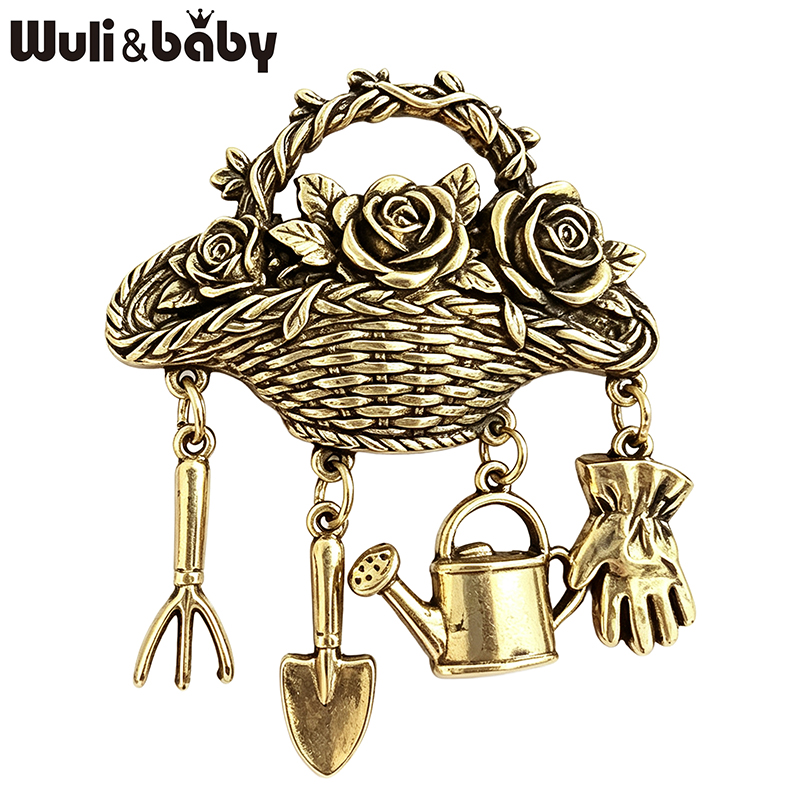 Gardening Tools 2 Year Old - Wuli&baby Vintage Flowers Basket Brooches For